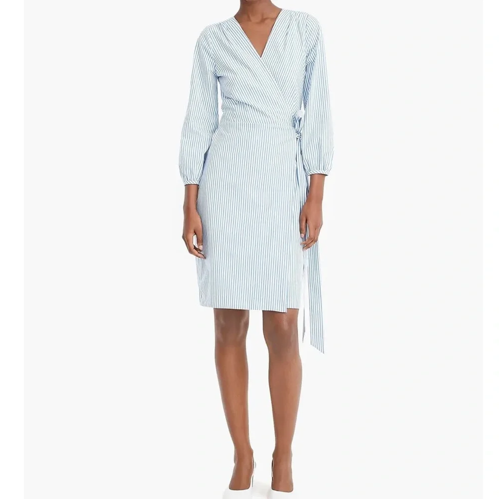 J. Crew Wrap dress in striped cotton poplin
